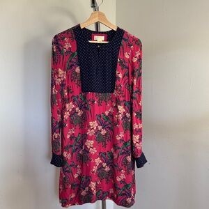 Anthropologie Maeve shift tunic dress
Floral bird printed long sleeve 
Size 4